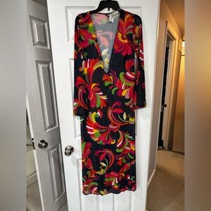 🩱🆕Trina Turk Luminary Multicolor Long Sleeve Mesh Swim Cover Up Maxi Dress, Med🩱